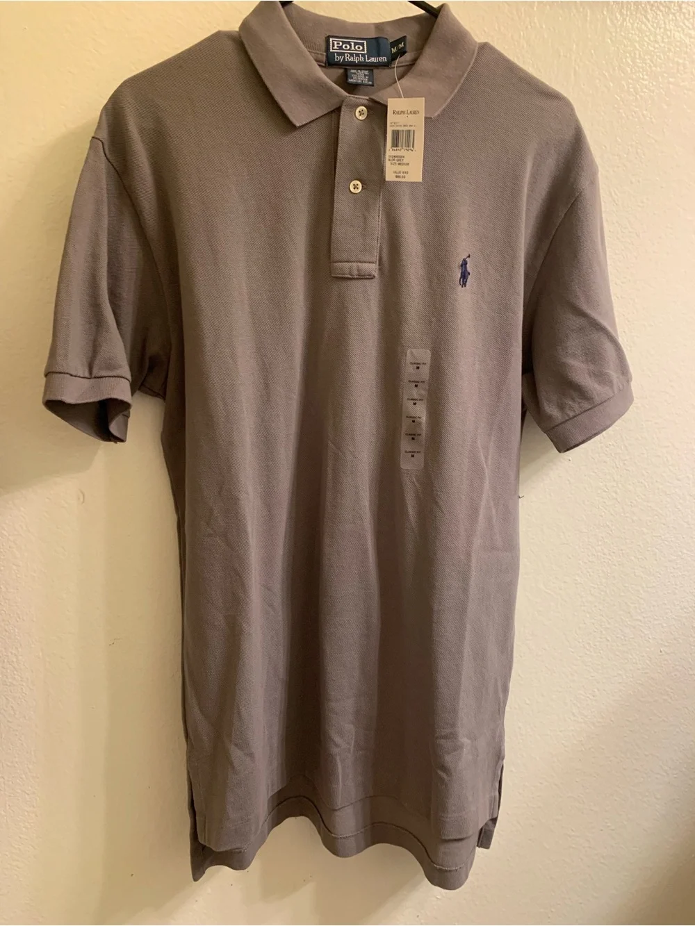 Ralph Lauren Polo Shirt Taupe with Navy Pony Embroidery